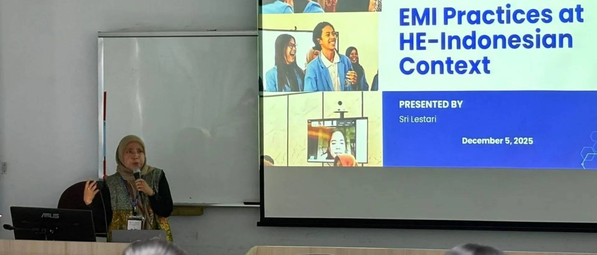 Lecturer presenting in an international classroom